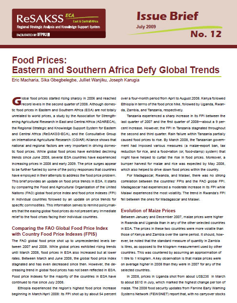 food price brief thumbnail ReSAKSS Issue Brief number 12